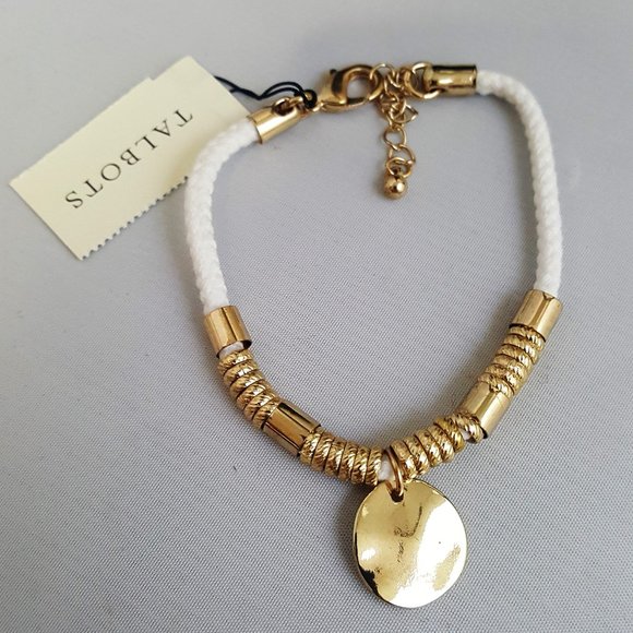 TALBOTS GOLD PLATED WHITE ROPE DISK CHARM BR… - Picture 2 of 2